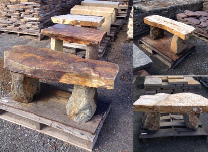 Photo of some Natural stone benchs. A natural stone product of Rolleri Landscape Products.